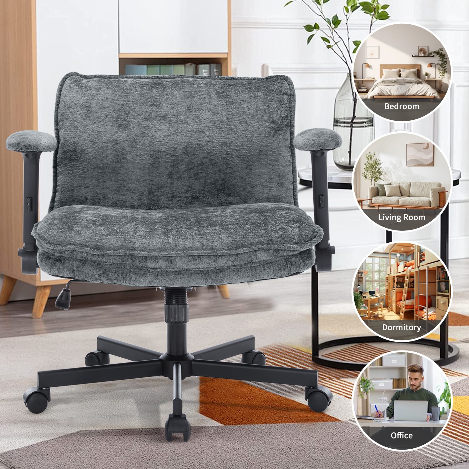 Fancispot Cross Legged Office Chair Height Adjustable Swivel Desk_voghion.com